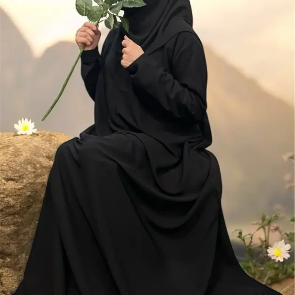 Premium Wool Peach Fabric Pocket Abaya - Black